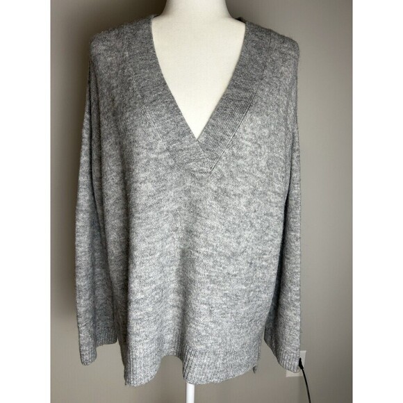 H&M Oversized Gray V-neck Knitted Cabin Sweater Medium Grandpacore - Picture 1 of 9